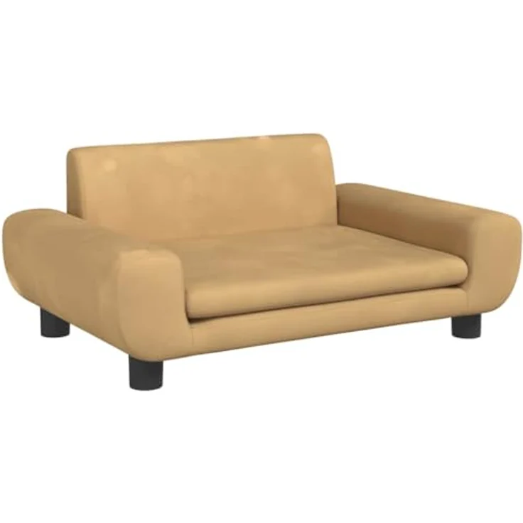 vidaXL Hundekorb Hundebett Braun 70x45x33 cm Samt Körbchen Hundesofa mit massivem Kiefernholzrahmen – Bild 1