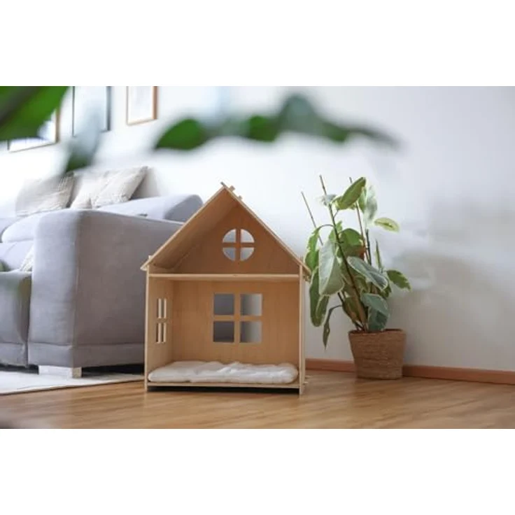 Kerbl Pet Indoor Katzenhaus Yvi, zweistöckige Katzenhütte aus Sperrholz, weiß mit herausnehmbarem Liegekissen, 53x38x67,5cm – Bild 3