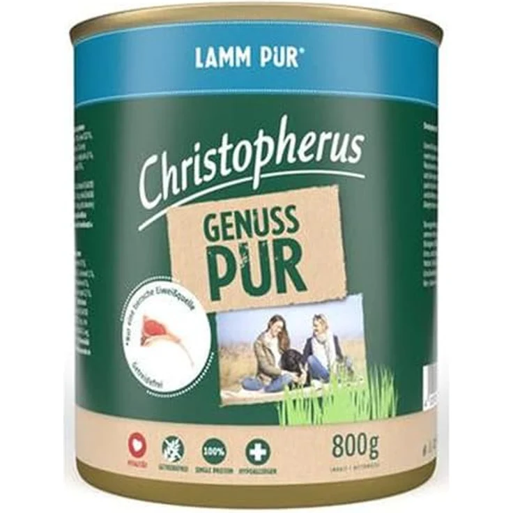 Allco Christopherus Pur Lamm, Hunde-Nassfutter mit 70% Fleisch und Innereien, 6x 800g
