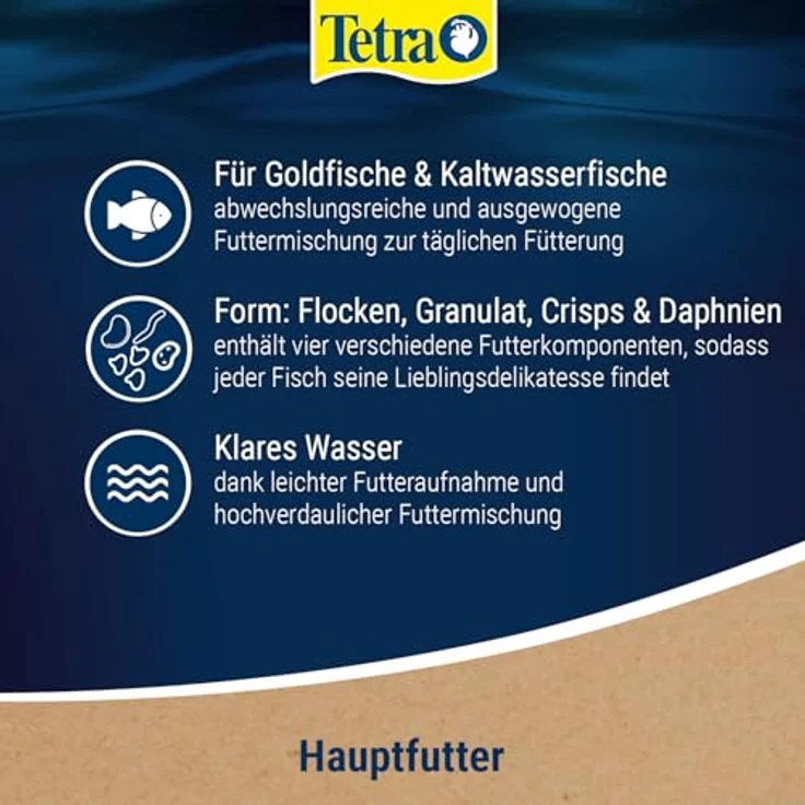 Tetra Goldfish Menu 4in1 Fischfutter-Mix, 250 ml Dose mit Crisps, Flocken, Granulat und Daphnien für Goldfische und Kaltwasserfische – Bild 5