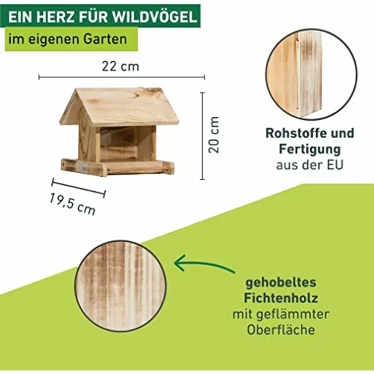 Windhager Vogelfuttersilo GARDEN, Vogelfutterhaus Vogelhäuschen Futterspender, aus Fichtenholz, inklusive Aufhängeschnur, 24 x 24 x 19 cm, 06911 – Bild 3