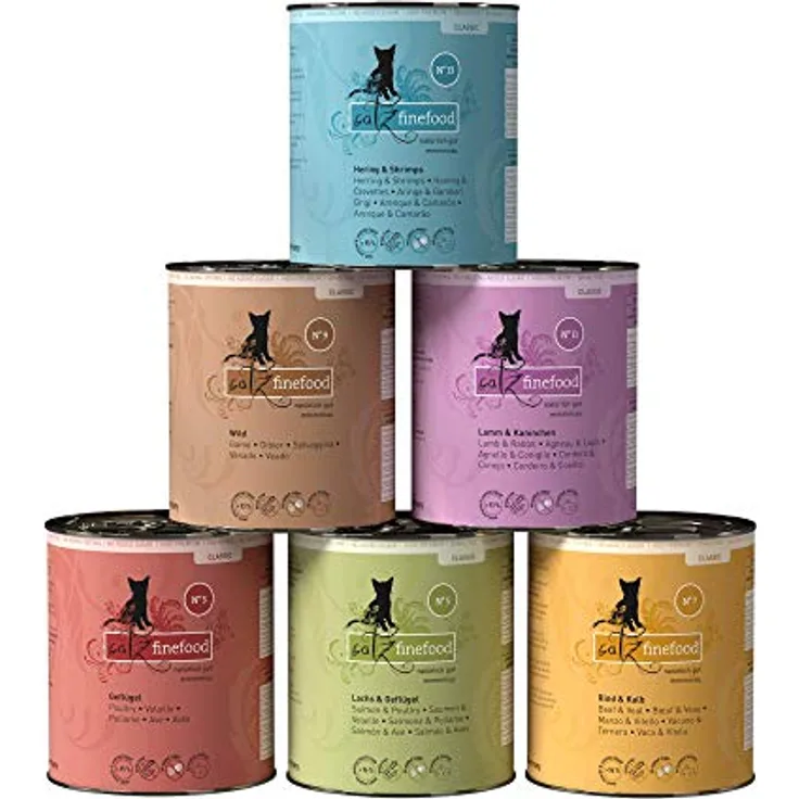 Catz Finefood Mixpaket, 6 x 800 g Katzen-Nassfutter mit 6 Sorten, ohne Getreide, hohe Akzeptanz und Verträglichkeit