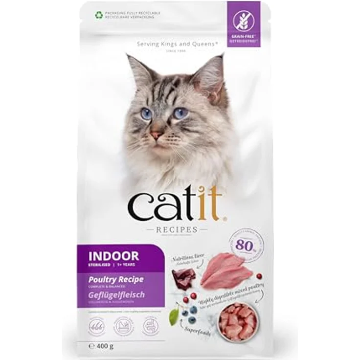Catit Recipes - Premium Trockenfutter für Katzen mit Geflügelfleisch, Alleinfuttermittel für sterilisierte Hauskatzen, 400g, reich an Omega-3 und ohne Getreide – Bild 1