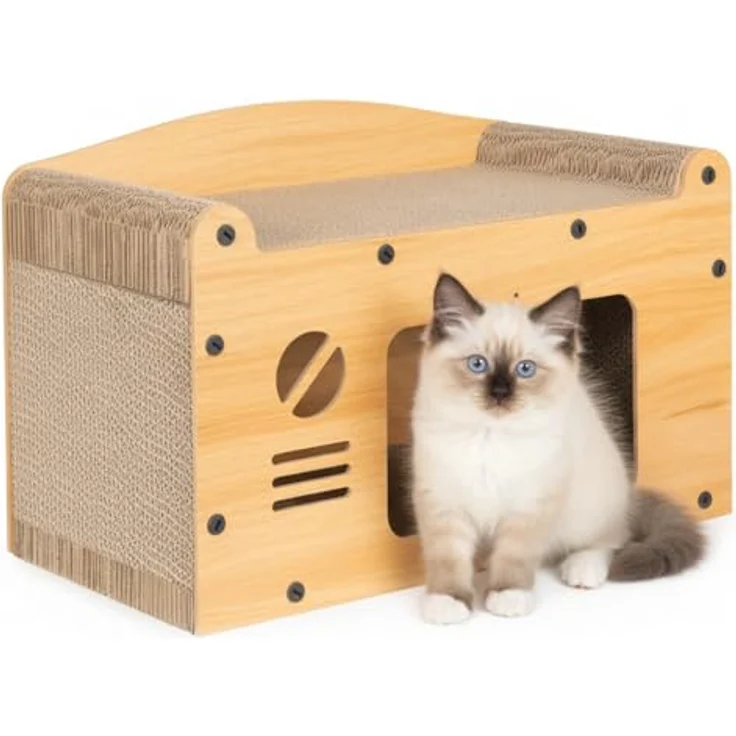 COIL Kratztonne 3in1, Multifunktionale Katzenhöhle aus MDF und Kratzpappe, Höhe: 29 cm – Bild 2