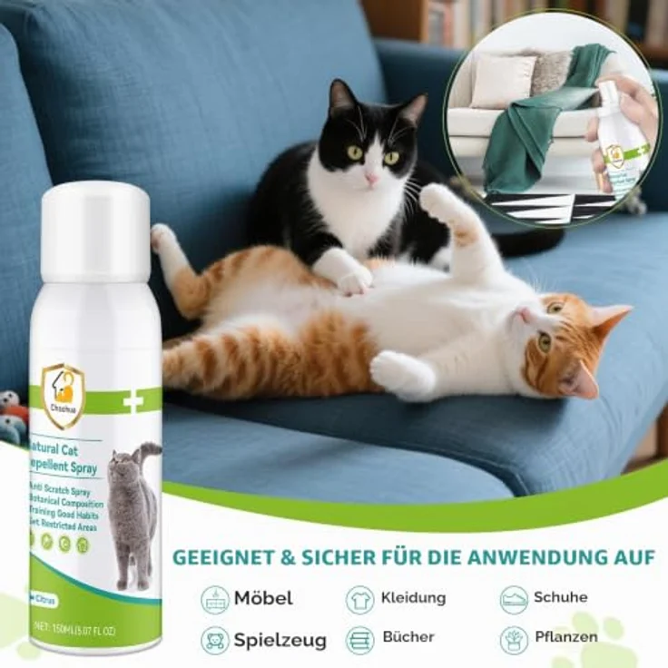 Chaohua Katzenabwehrspray, Verbesserte Fernhaltespray mit natürlichen Wirkstoffen, 150ml, grün, für Innen und Außen – Bild 4