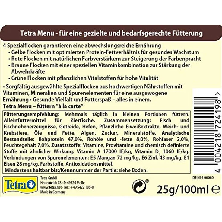 Tetra Min Menu Fischfutter, Hauptfuttermix mit 4 Spezialflocken in getrennten Kammern für alle Zierfische, 100 ml Dose – Bild 4