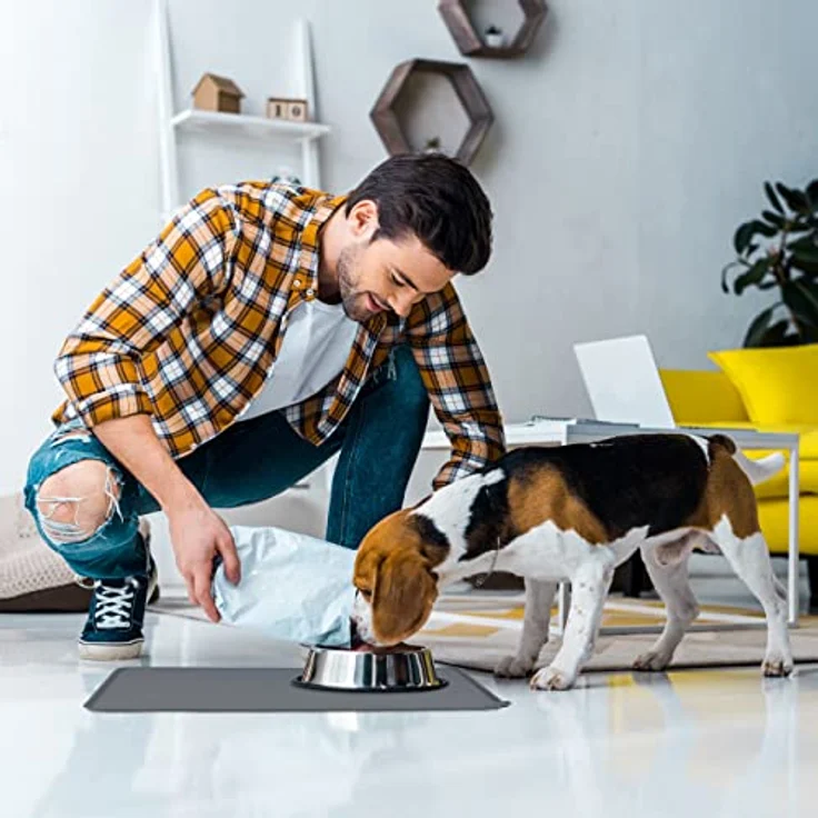 relaxdays Futternapf Napfunterlage Silikon, Dunkelgrau mit erhöhtem Rand und rutschfestem Design – Bild 4