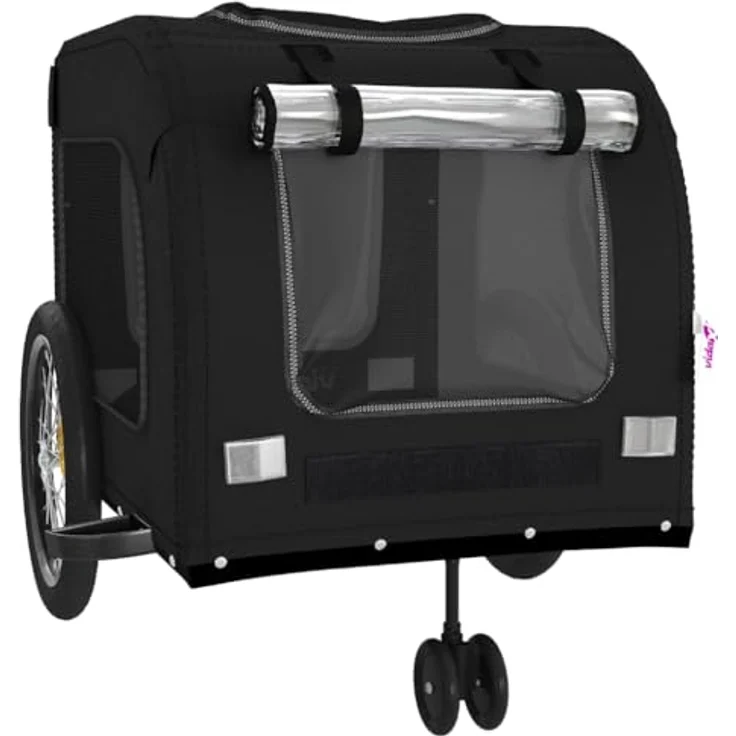 vidaXL Hunde-Transportbox Fahrradanhänger Hunde Schwarz Oxford-Gewebe und Eisen mit Reflektoren und Flagge – Bild 5