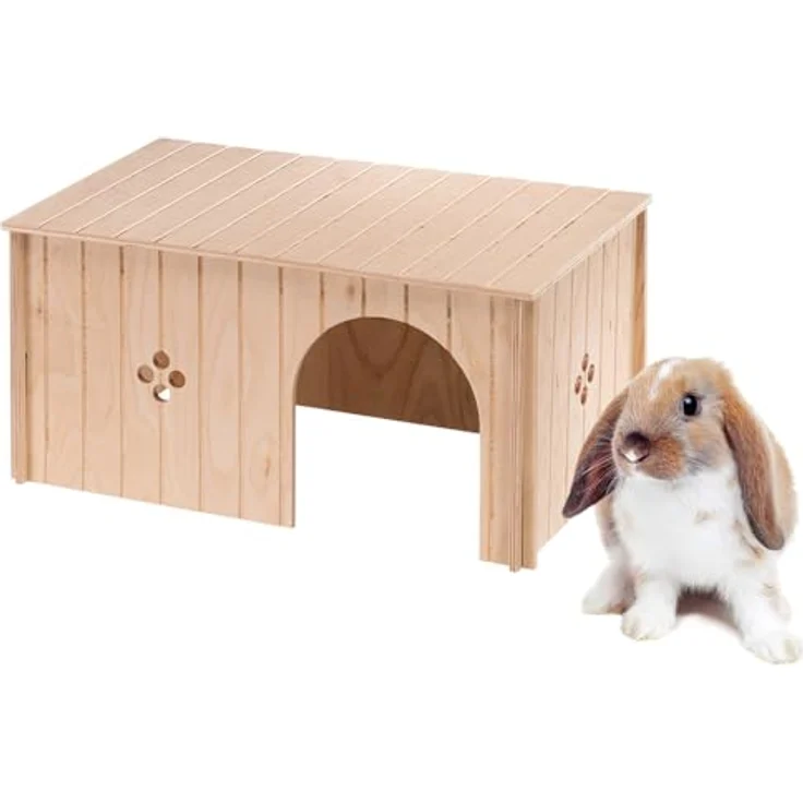 Ferplast SIN MAXI Kaninchenhaus, FSC-zertifiziertes Holz mit Flachdach und Belüftungslöchern, Bausatz, 52 x 31 x H 26 cm, für Kaninchen und große Nagetiere – Bild 1