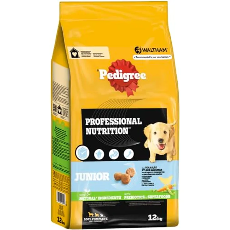 Pedigree Professional Nutrition Junior, Trockenfutter mit Geflügel und Gemüse, 12 kg für Welpen mittlerer und großer Rassen