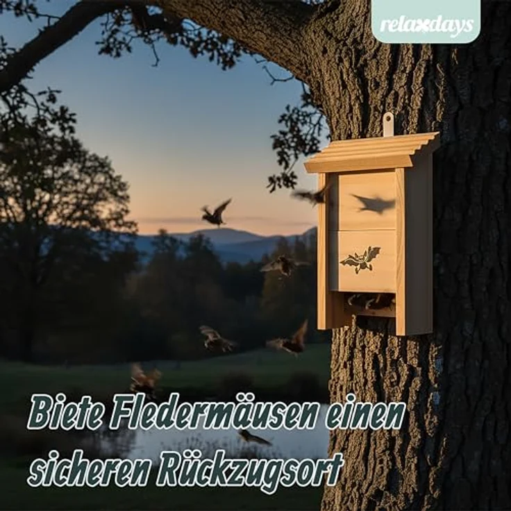 relaxdays Nistkasten Fledermauskasten 2er Set, unbehandeltes Holz mit Anflughilfe, natur – Bild 3