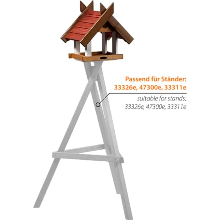 dobar® Großes Vogelhaus Herbstfrüchte, Futterstation für Wildvögel mit großem Futtertablett, 36 x 28,5 x 33,5 cm, Braun/Rot/Weiß – Bild 4