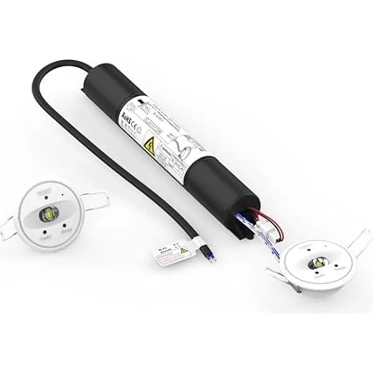 ENOVALITE LED Einbaustrahler, 3h Notstrom-Akku, Test-Funktion, Dauer- und Notbetrieb, 40-45mm Einbauleuchte für Notausgang und Rettungsweg EXIT