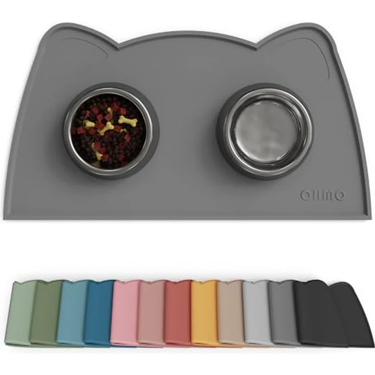 OHMO Napfunterlage für Kleine Hunde und Katzen, rutschfeste Silikonmatte 46x25cm, wasserdicht, grau – Bild 1