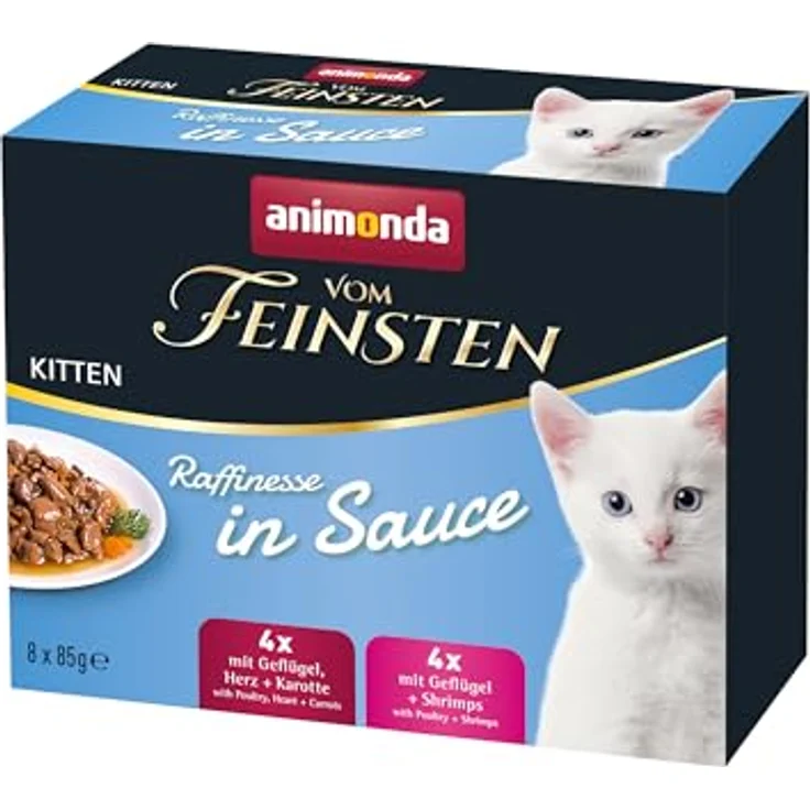 animonda vom Feinsten Premium Kitten Katzenfutter nass Raffinesse in Sauce, 8 Portionsbeutel (8 x 85g), hochwertiges, zuckerfreies Nassfutter mit fleischigen Zutaten – Bild 1