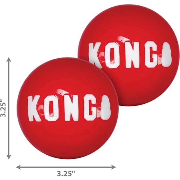 KONG Signature Ball, 2er Pack Hundespielzeug, robust, rot, Ø 8,5 cm (Größe L) – Bild 5
