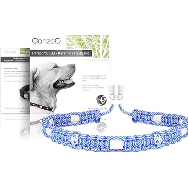 Ganzoo Hunde-Halsband Paracord 550, Größe L 52-64 cm, verstellbar mit Kordelstopper, wasserfest und wetterbeständig, mit EM Keramik Pipes und Zierperlen, luftdurchlässig und angenehm – Bild 1