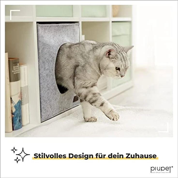 PiuPet® Katzenhöhle inkl. Kissen, graue Filz-Kuschelhöhle für IKEA® Kallax & Expedit Regal, stilvolles Katzenhaus und Katzenbett 33x33x37cm – Bild 5