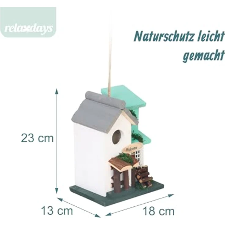 Relaxdays Deko Vogelhaus im Landhausstil, mehrfarbige Holz-Vogelvilla zum Aufhängen, HBT 23 x 18 x 13 cm, wetterfest für Garten und Balkon – Bild 4