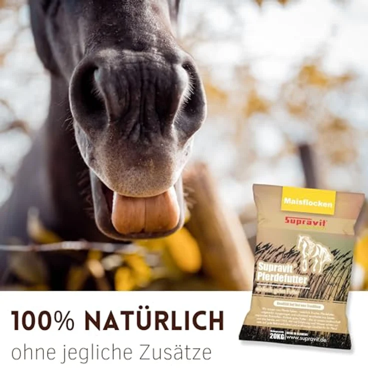 Supravit Maisflocken 20kg, 100% Naturrrein, energiereiches Pferdefutter für schnelle Gewichtszunahme – Bild 4