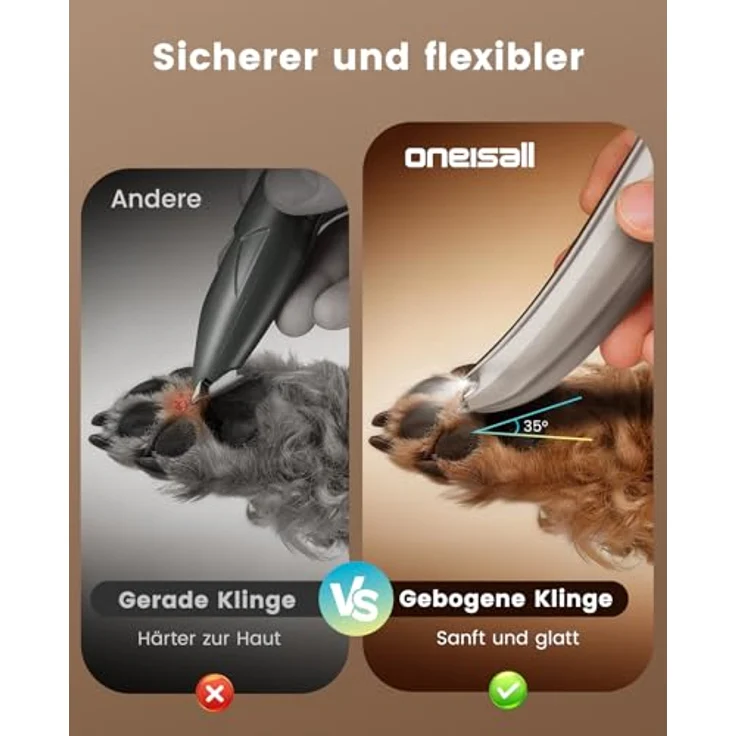 oneisall Pfotentrimmer für Hunde und Katzen mit LED-Licht, kabellos, ultraleise (unter 40 dB), ergonomisches Design, 2 Geschwindigkeitsstufen – Bild 4