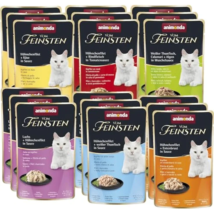 Animonda Vom Feinsten Mixpaket 50g, Katzenfutter mit feinen Filets und exquisiten Beilagen, 18x50g