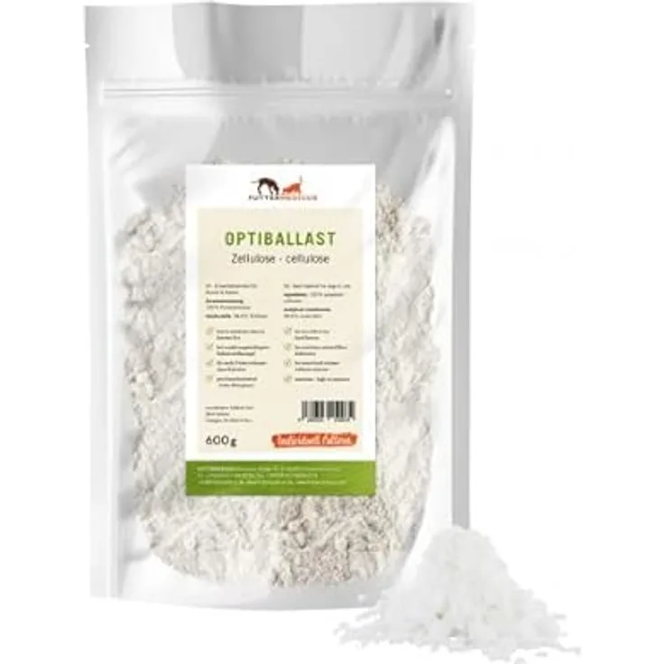 Futtermedicus Optiballast Zellulose, 600 g Ergänzungsfuttermittel für Hunde und Katzen, zur Unterstützung der Verdauung, geschmacksneutraler Ballaststoff aus Buchenholz