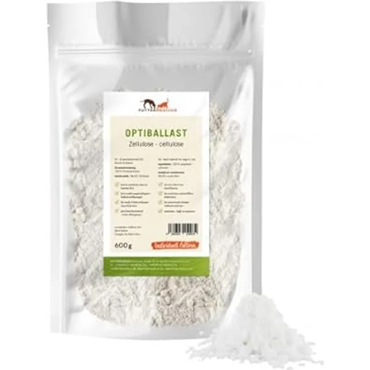 Futtermedicus Optiballast Zellulose, 600 g Ergänzungsfuttermittel für Hunde und Katzen, zur Unterstützung der Verdauung, geschmacksneutraler Ballaststoff aus Buchenholz – Bild 1