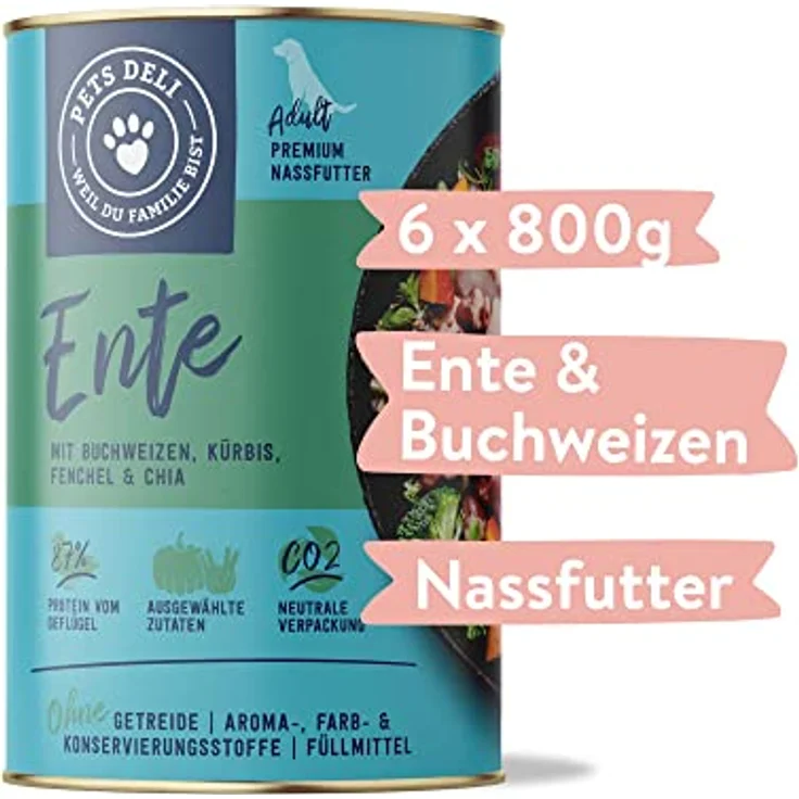 Pets Deli Hundefutter nass 4,8 kg - 6er-Pack, Ente mit Kürbis, Brokkoli, Chia und Fenchel, 0% Getreide, 0% Zucker – Bild 3