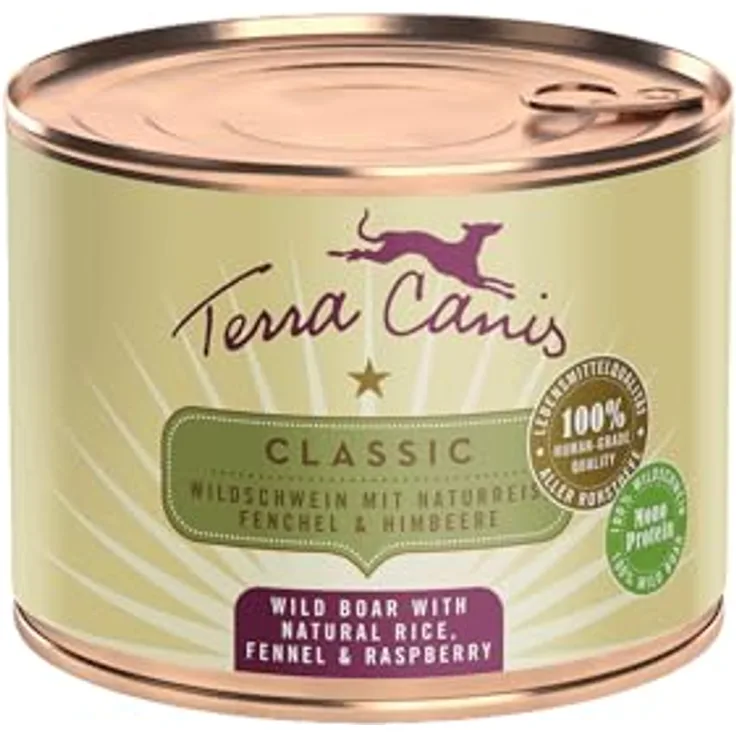 Terra Canis Wildschwein, Naturreis & Fenchel - Classic Nassfutter, 200g I Premium Hundefutter in 100% Lebensmittelqualität, glutenfrei, allergen- & getreidearm