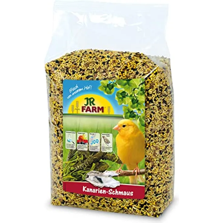 JR Birds Kanarien-Schmaus, 1 kg Vogelfutter mit Austerschalen für artgerechte Ernährung, Made in Germany