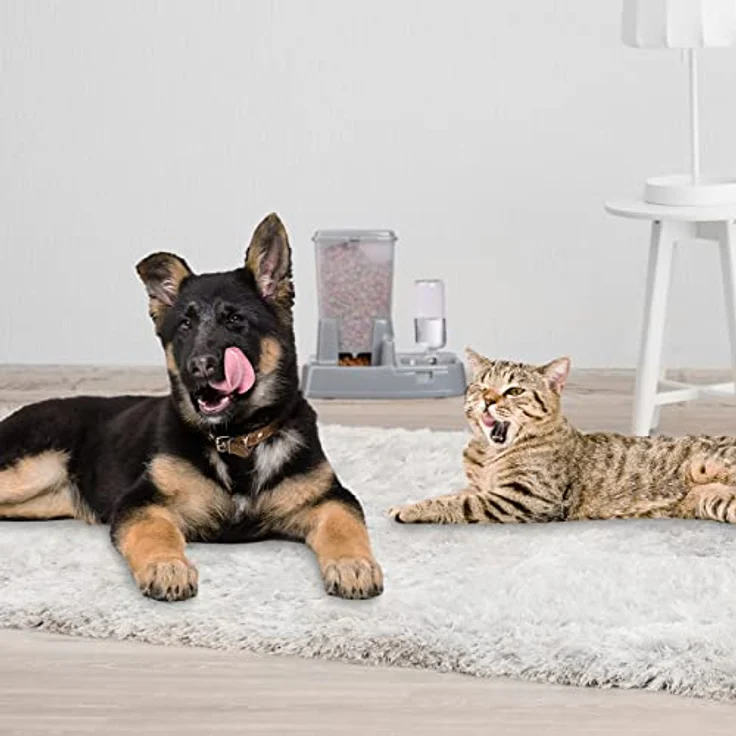 Relaxdays Futterautomat & Wasserspender für Hunde & Katzen, 2in1, Kunststoff, 4 l, dunkelgrau, HBT 34x34,5x27,5 cm – Bild 5