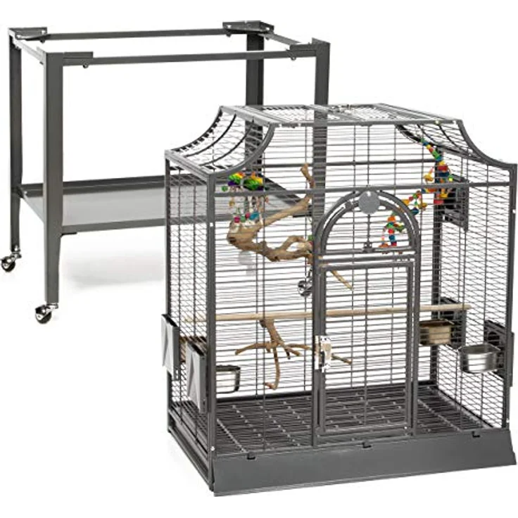 Montana Cages Vogelkäfig Madeira I, Premium Käfig für Sittiche, Antik Edition, inkl. Anflugklappe, Freisitz, 4 Edelstahlnäpfe, AVILON Pulverbeschichtet, ca. 69 x 45 x 141 cm – Bild 3