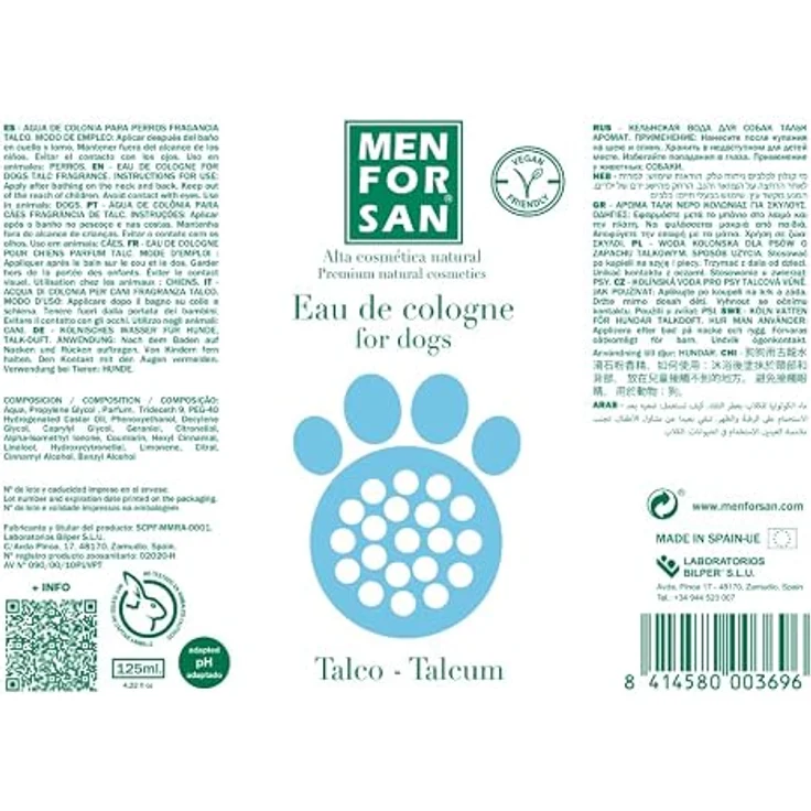 Menforsan Parfum pour animaux domestiques Talc en poudre, desodorierendes Hundepflegeprodukt mit fruchtigem Duft, 125 ml – Bild 2
