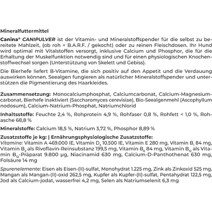 Canina Canipulver, 1 kg, biologisches Kraftkonzentrat mit Vitaminen, Mineralstoffen und Spurenelementen für Hunde – Bild 2