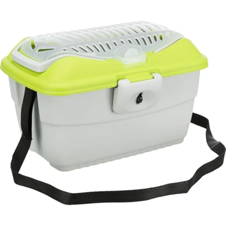 TRIXIE Transportbox Mini-Capri, Kleintier-Transportbox mit Streichelklappe und Schultergurt, hellgrau/grün, 40 × 22 × 30 cm – Bild 2
