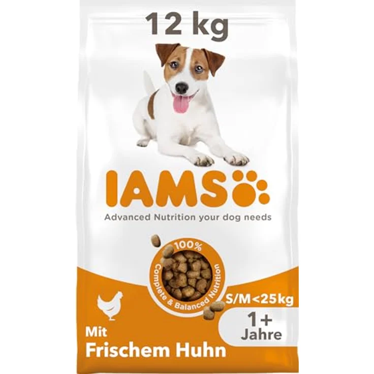 IAMS Hundefutter trocken mit Huhn, Trockenfutter für kleine & mittelgroße Hunde ab 1 Jahr, 82% tierisches Protein, 12 kg – Bild 1