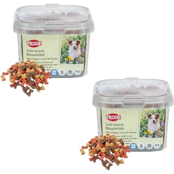 Trixie Soft Snack Bouncies, Doppelpack 2 x 140 g, Leckerlis für kleine Hunde und Welpen, mit Geflügel, Lamm und Pansen, zuckerfrei und niedrig im Fettgehalt – Bild 1