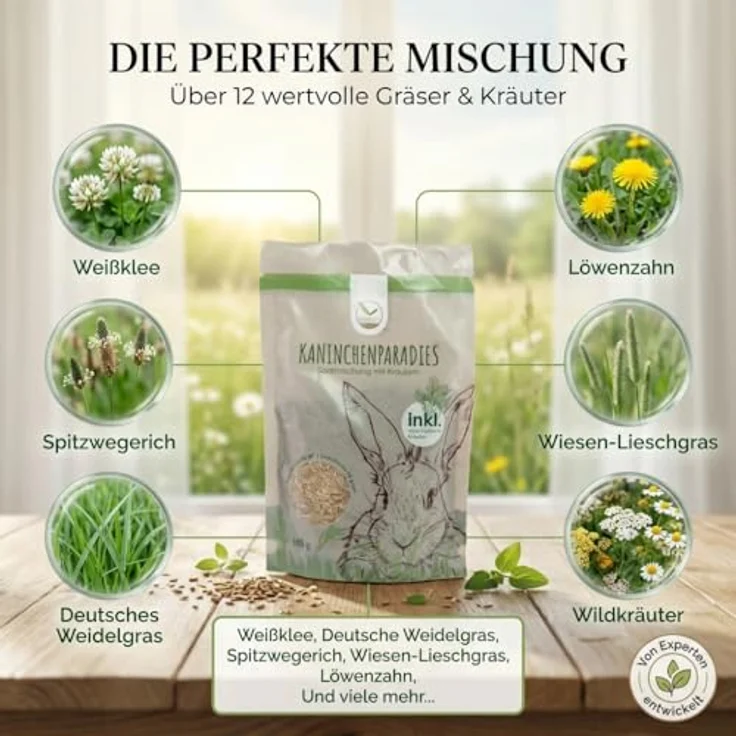 HappySeed Kaninchenwiese Samen, 100g Saatgut für vitaminreiche Ernährung von Kaninchen und Kleintieren, Pflegeleicht und ganzjährig anbauend – Bild 3