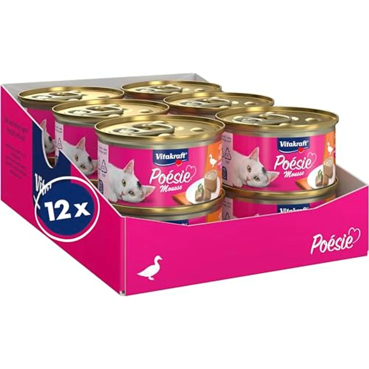 Vitakraft Poésie Mousse, Nassfutter Katze mit Ente, luftige Mousse, ohne Zucker und Getreide, 12x 85g – Bild 1