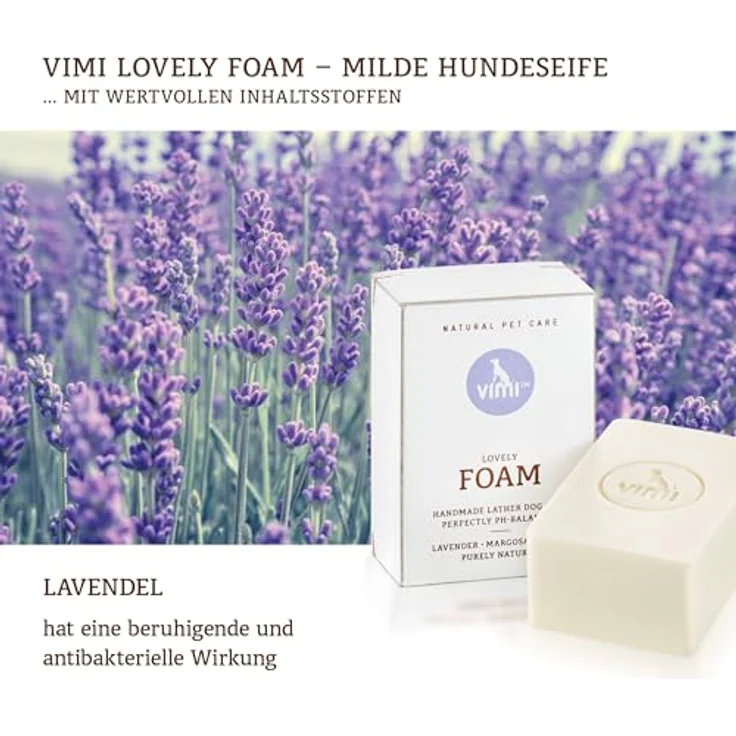 animaux vimi Lovely Foam – 100 g Natürliche Hunde-Seife mit Lavendel, Thymian & Margosa, sanfte Fellpflege und regenerierende Hautpflege – Bild 5