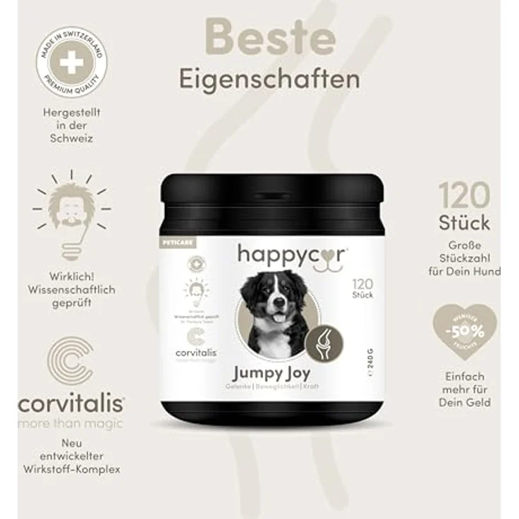 happycor® Jumpy Joy Gelenk-Leckerli für Hunde & Senioren, 240g mit MSM & Curcumin – Unterstützt Mobilität & Agilität – Gebackene Funktionssnacks, 120 Stück – Bild 4