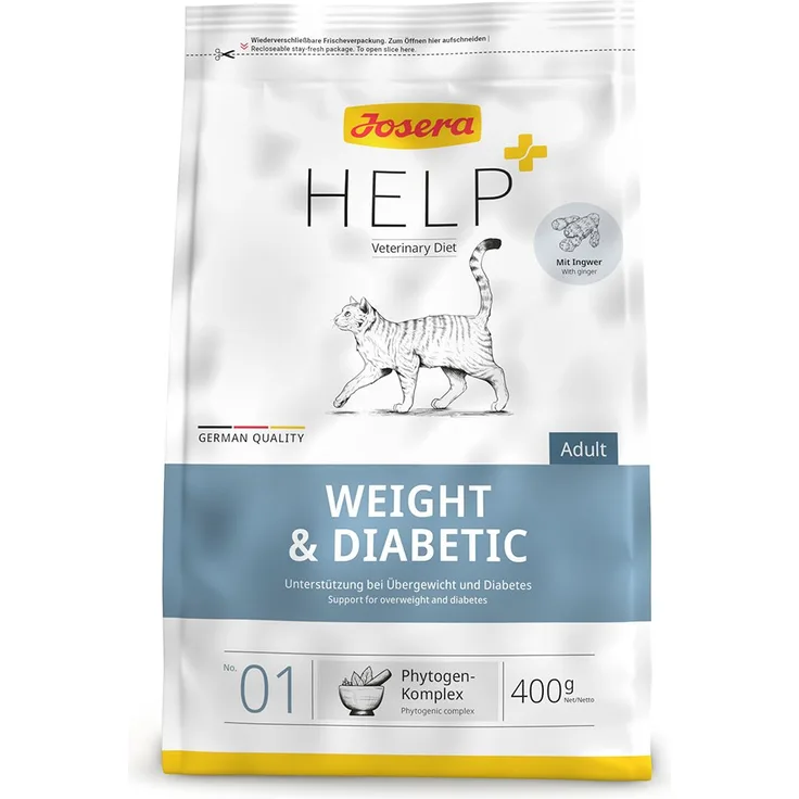 Josera Help Weight und Diabetic Katze, Trockenfutter für Gewichtsmanagement und Diabetes, 400g