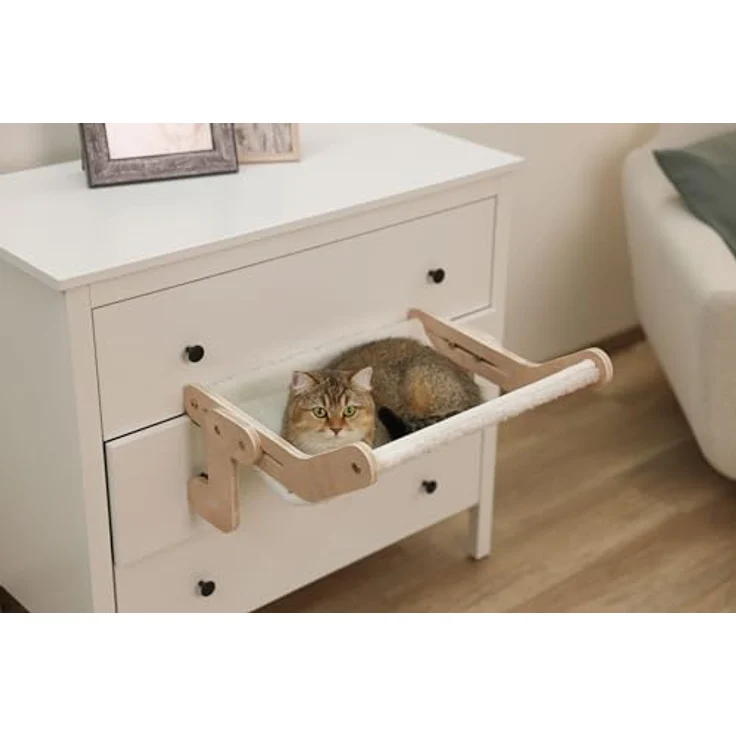 Kerbl Pet Hängematte Nap, Katzenbett mit wendbarer Liegefläche, weiß, Holz, 49,5x43cm, abnehmbarer Bezug, maschinenwaschbar bei 30°C – Bild 2