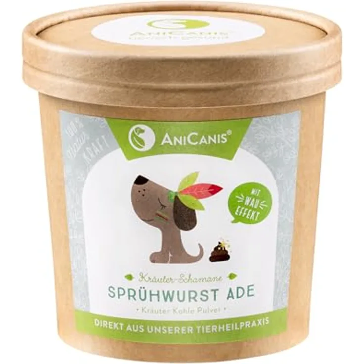 AniCanis Kräuterkohle Sprühwurst Ade, 100g Pflanzenkohle Pulver für Hunde - Unterstützung bei Durchfall, Verdauung und Übersäuerung, 100% vegan
