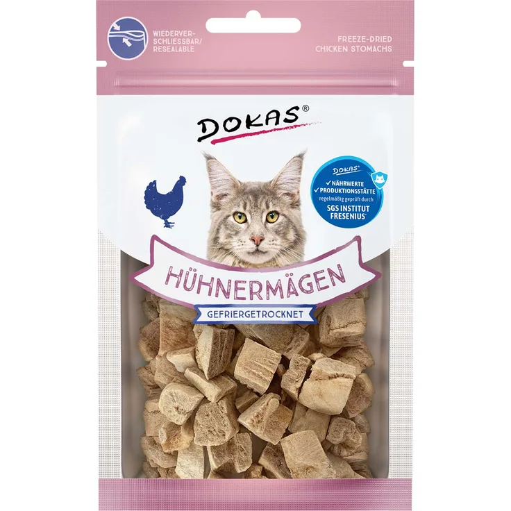 Dokas Hühnermägen gefriergetrocknet, Katzensnack für ausgewachsene Katzen, 12g