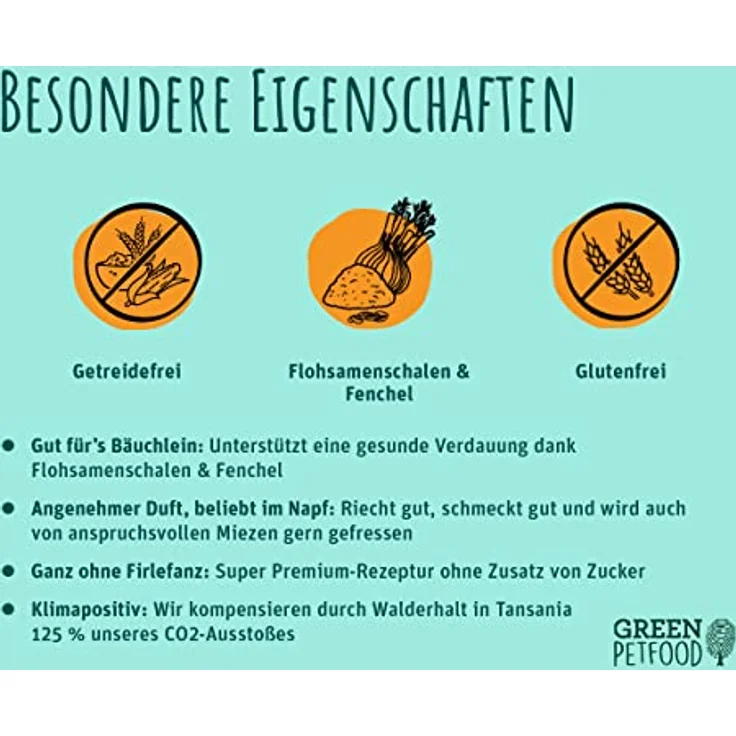 Green Petfood FairCat Sensitive, getreidefreies Katzen-Nassfutter mit Flohsamenschalen & Fenchel, 8 x 85 g für wählerische Katzen, angenehmer Duft, ohne Tierversuche – Bild 4