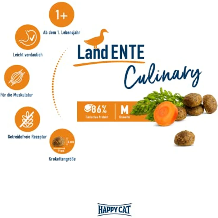 Happy Cat 70567 Culinary Adult Land Ente, getreidefreies Katzen-Trockenfutter für ausgewachsene Katzen, 4 kg, hochwertige Rohstoffe aus biologischer Landwirtschaft, ohne künstliche Zusatzstoffe – Bild 2