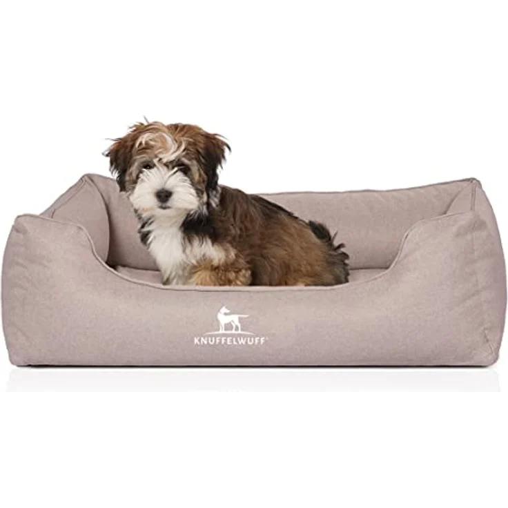 Knuffelwuff Hundebett Luisa, Orthopädisches Veloursbett mit Memory Foam, Sunshine Edition S 70 x 50cm Beige, abnehmbarer und waschbarer Bezug, rutschfester Unterboden, für große, mittelgroße und kleine Hunde – Bild 1