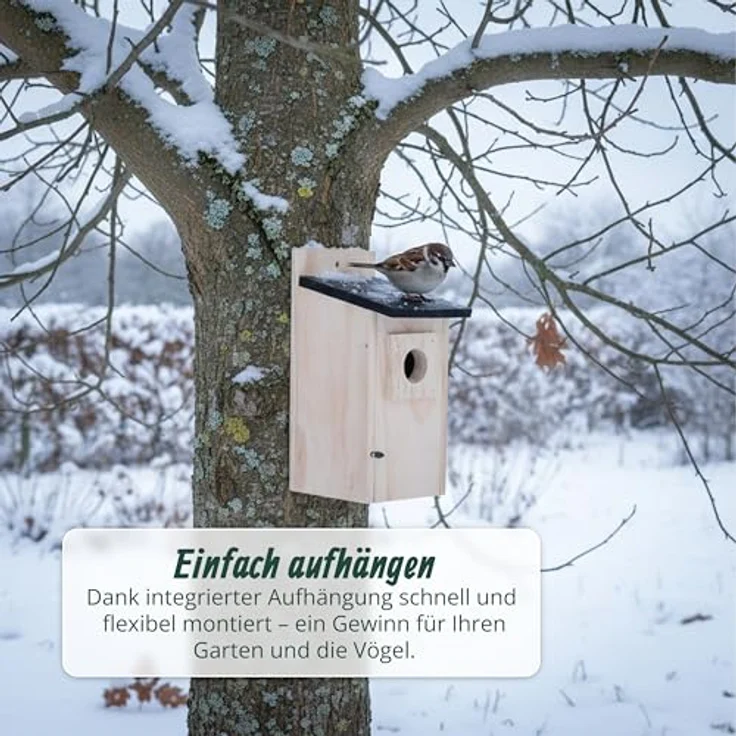 Relaxdays Nistkasten für Spatzen & Meisen, Kiefernholz mit 35 mm Einflugloch, wetterbeständig, mit Reinigungsfunktion, Naturfarben – Bild 3